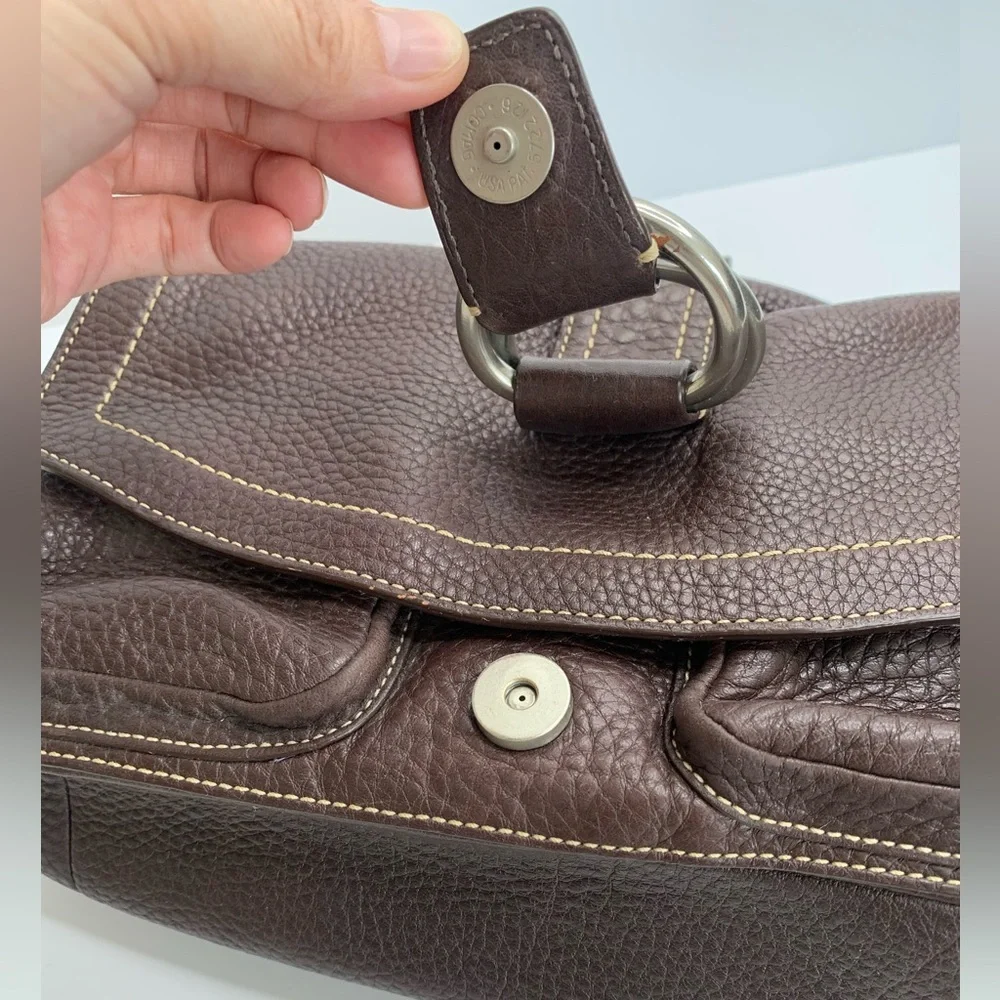 Vintage Y2K Coach Chelsea Bag Flap Hobo Brown Pebbled Leather Snap Closure‎